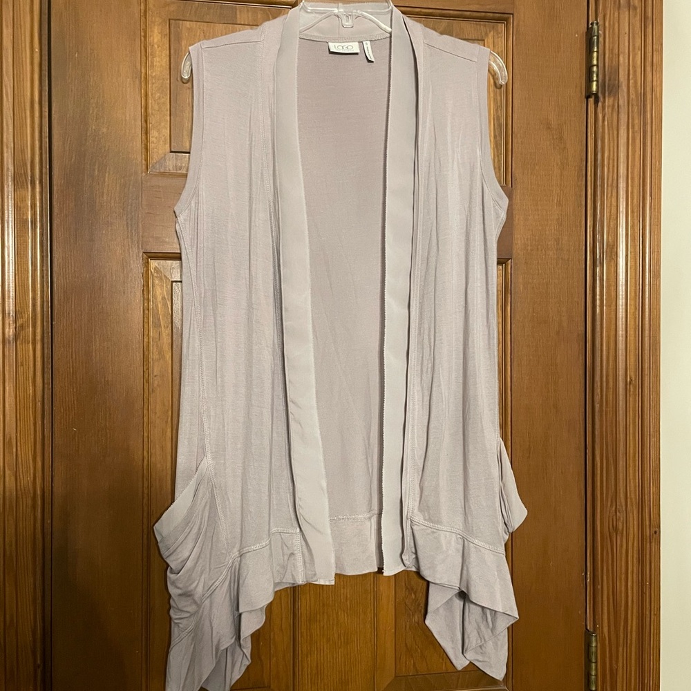 LOGO‎ by Lori Goldstein Gray Open-Front Sleeveless Cardigan, Laganlook, Size S